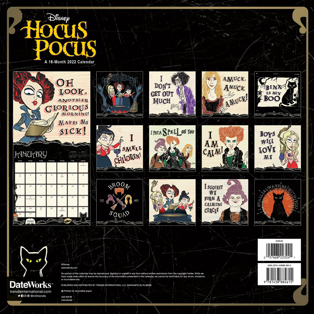 Adorable Witchy Hocus Pocus Wall Calendar for 2022 Goth Shopaholic